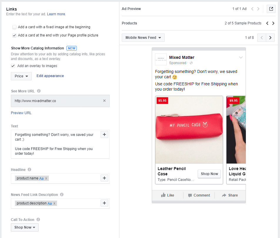 Facebook DPA Ads Preview