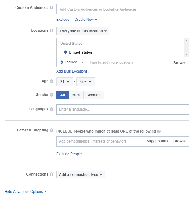 Facebook Dynamic Ads Advanced Targeting Options